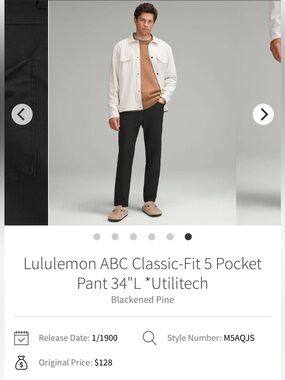 Lululemon ABC Classic-Fit 5 Pocket Pant Utilitech Men’s 33x32 Comfort Stretch